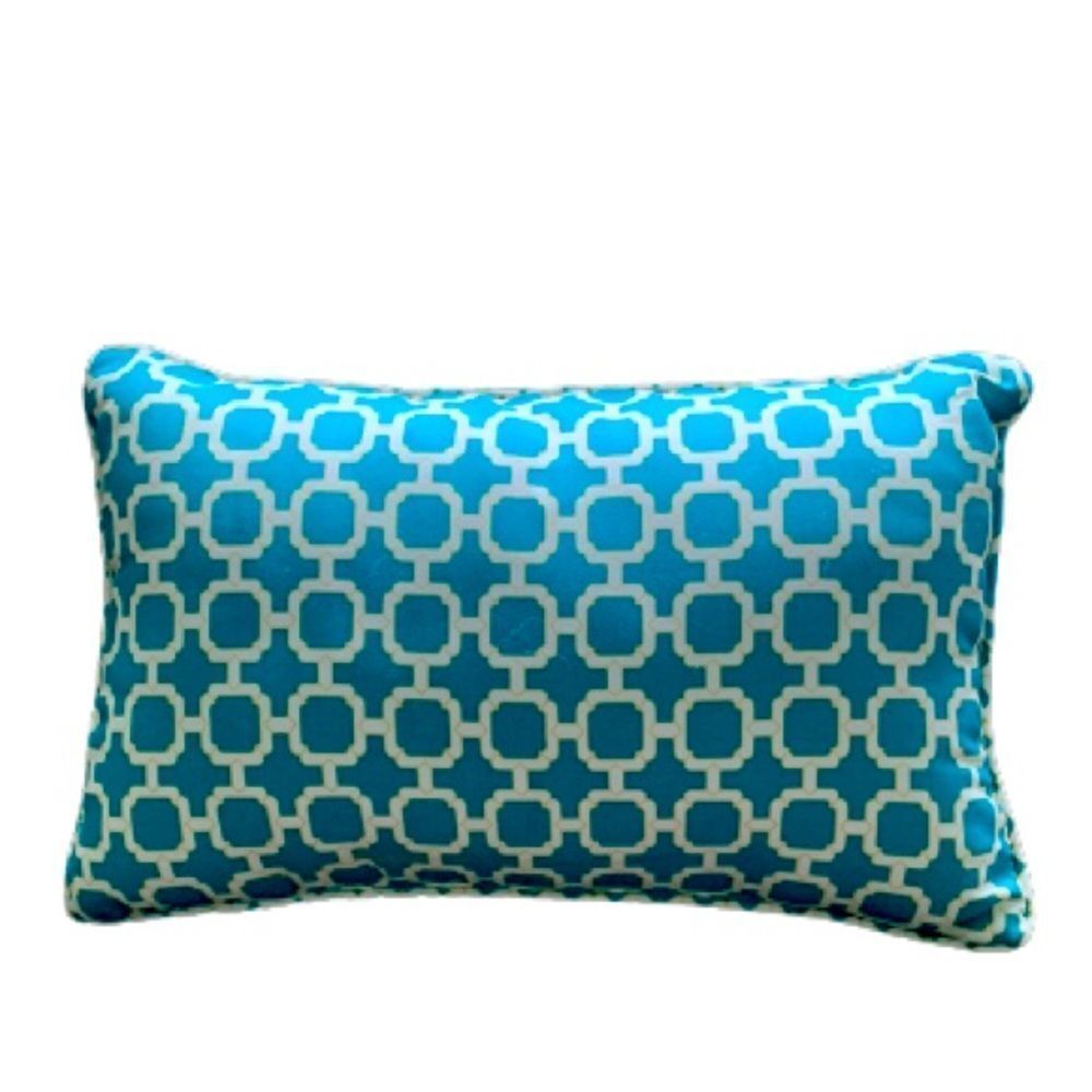 Geometric Outdoor Indoor Reversible Teal Lumbar Pillow